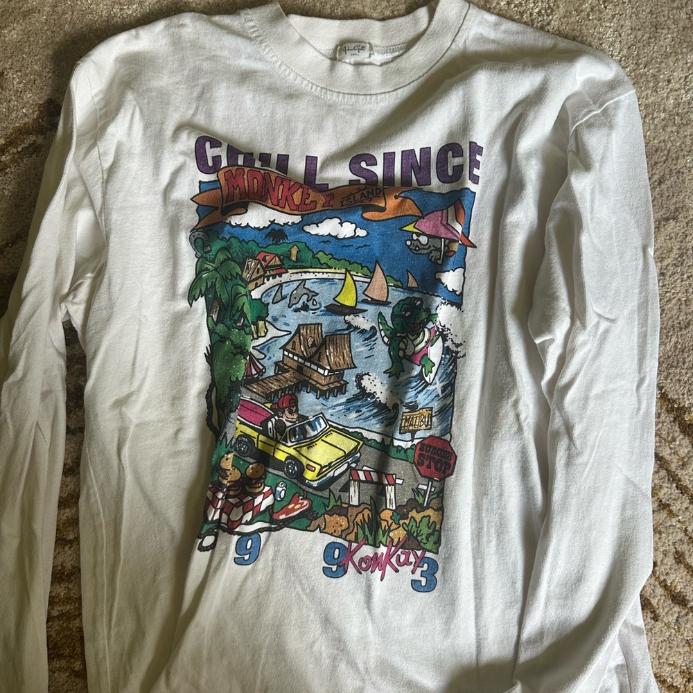 Brandy Melville White Long Sleeve Tee with Graphic Print